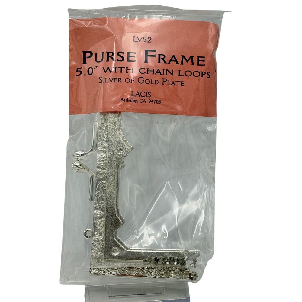 Lacis LV52 Purse Frame 5.0 Inch Silver Plated Embossed Floral with Chain Loops‎